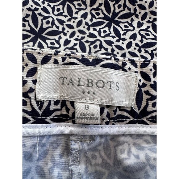 Talbots Capri Pants Women 8 Navy & Cream Geometric Print Cotton & Spandex - Picture 15 of 16